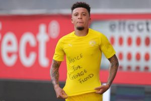 After scoring his first goal the England International revealed his t-shirt underneath with "Justice for Geroge Floyd" written.