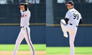 Jung Il Woo Throw First Pitch In A Baseball Match