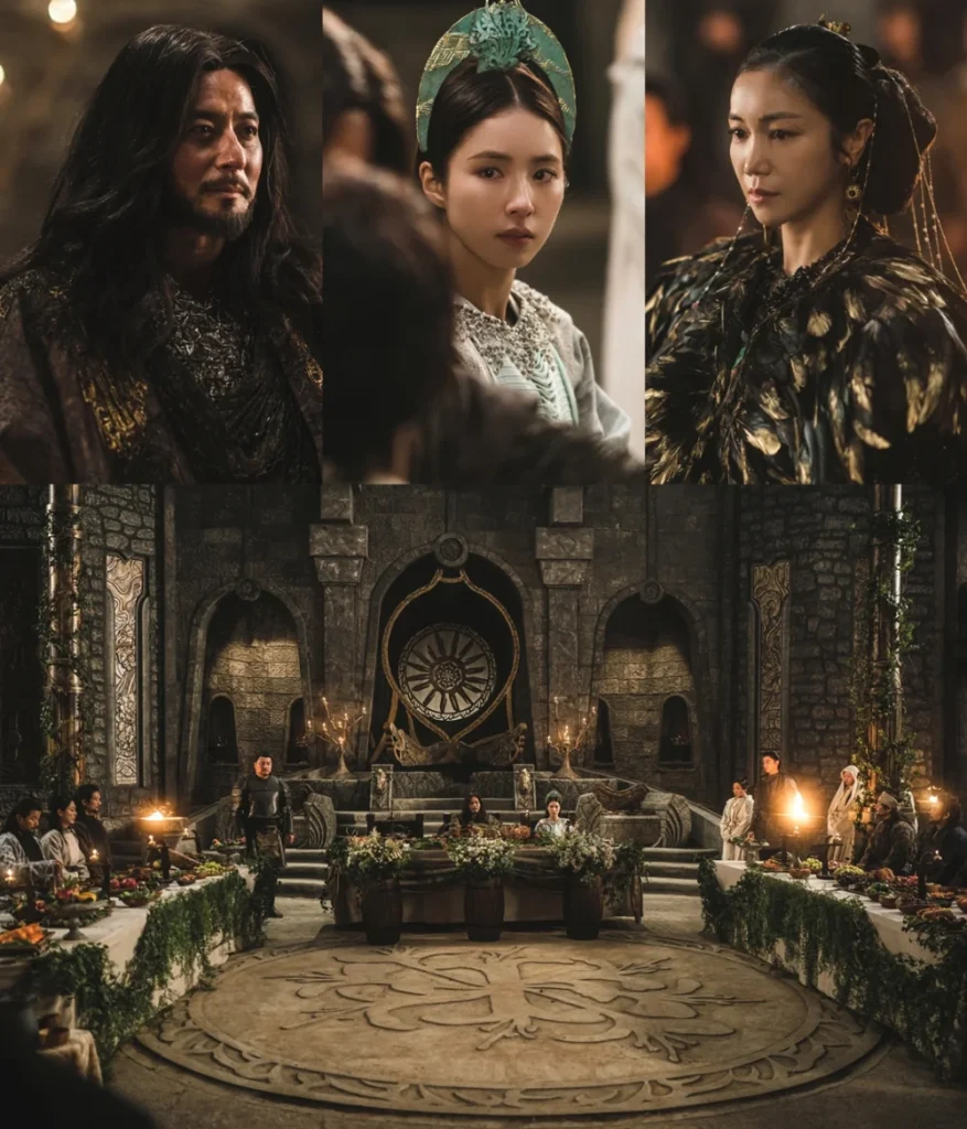 In the released images, Tagon is shown in a mildly mocking mood in a grand banqueting hall filled with wine and food. In contrast, the expressions of High Priestess Tanya and Empress Tae Al Ha are more sombre than ever.